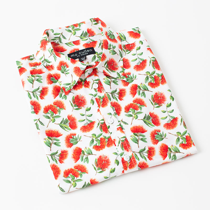 Mo Cullen Shirtsmith - Pohutukawa retro shirt (folded) - Made in New Zealand