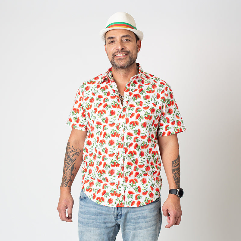 Mo Cullen Shirtsmith - Pohutukawa retro shirt (front) - Made in New Zealand