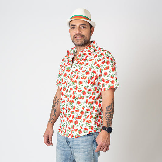 Mo Cullen Shirtsmith - Pohutukawa retro shirt (side) - Made in New Zealand