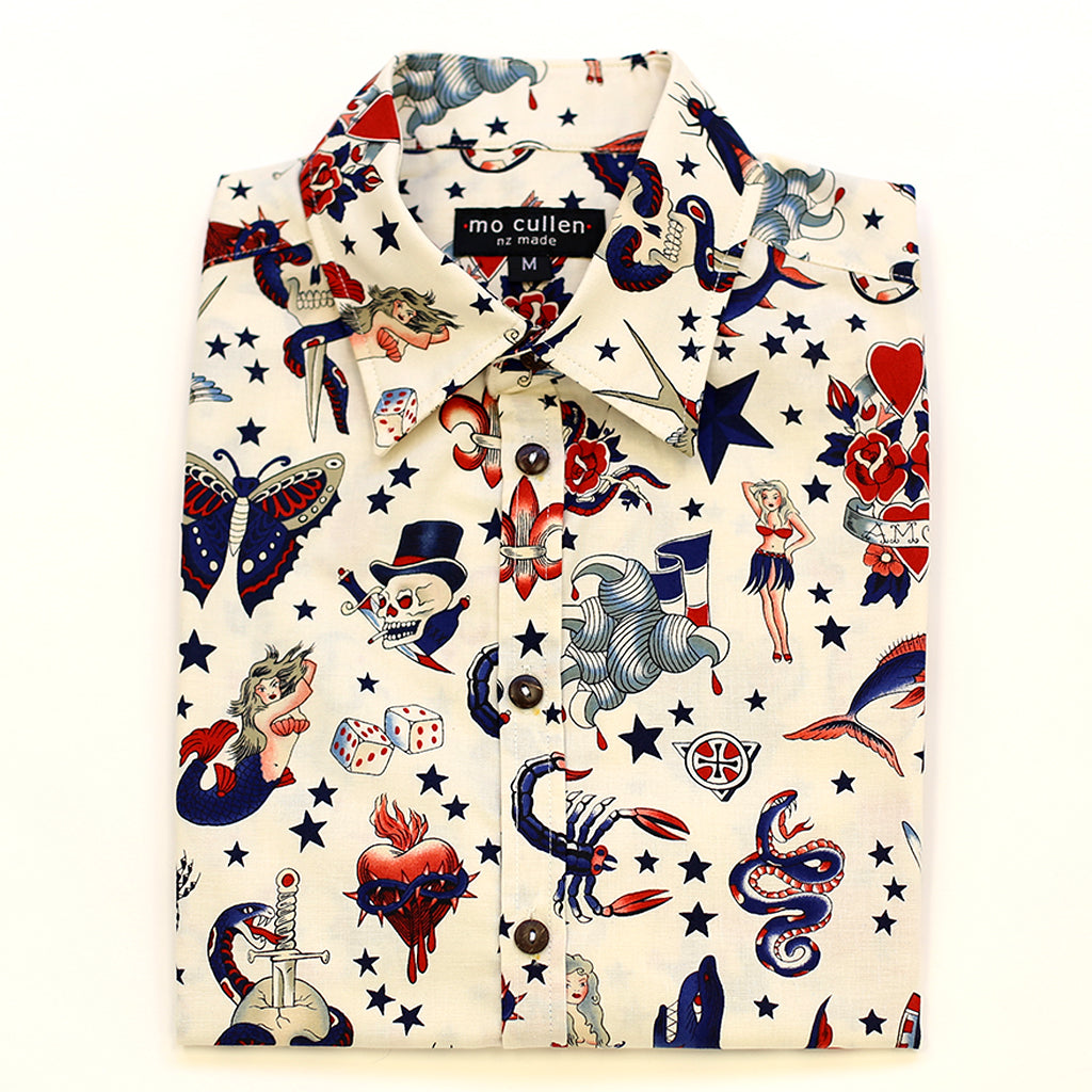 Mo Cullen Shirtsmith - Ink'd retro shirt (folded) - Made in New Zealand