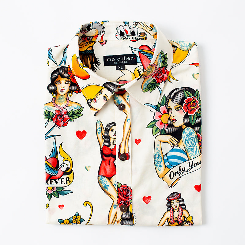 Mo Cullen Shirtsmith - Don't Gamble with Love retro shirt (folded) - Made in New Zealand