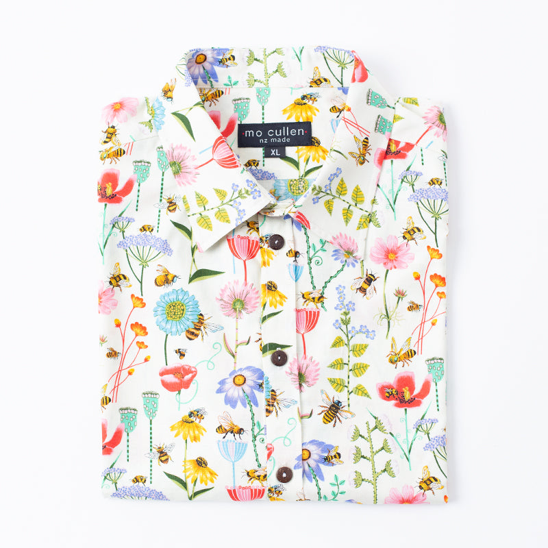 Mo Cullen Shirtsmith - Bee Haven retro shirt (folded) - Made in New Zealand