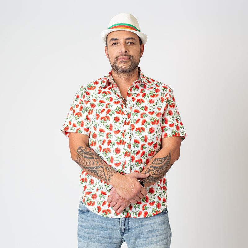Mo Cullen Shirtsmith - Pohutukawa retro shirt (front) - Made in New Zealand