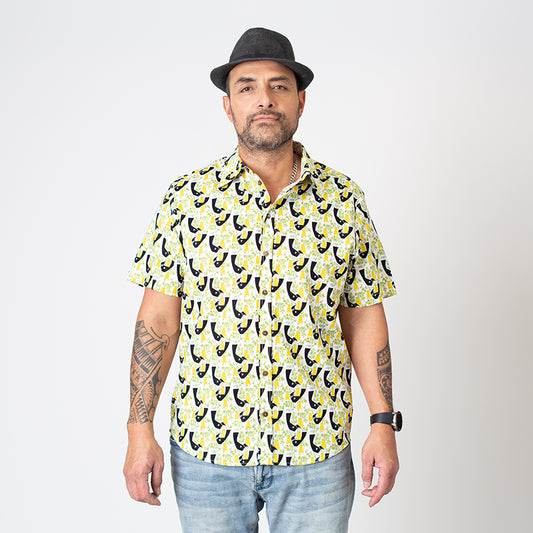 Mo Cullen Shirtsmith - Tui and Kowhai retro shirt (front) - Made in New Zealand